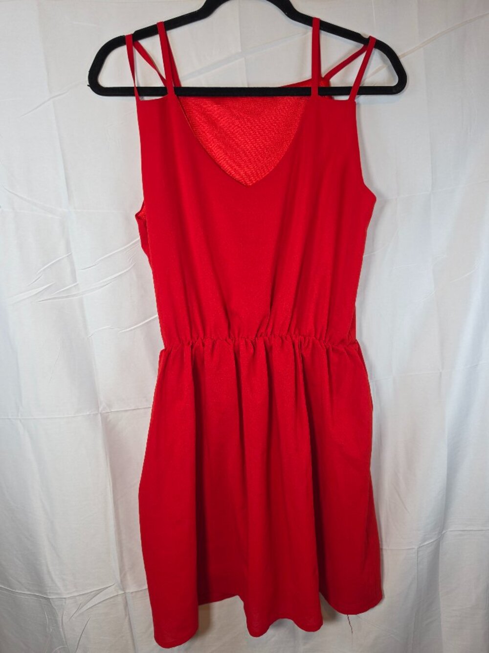Red Strappy V-Neck Mini Dress Size XL – Elastic Waist